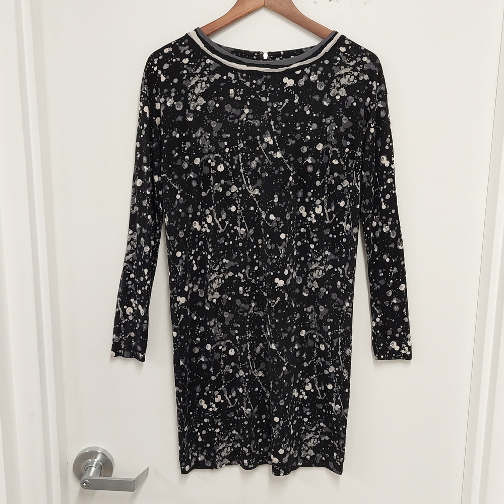 Tory Burch Black and White Splatter Long Sleeve Dress - Size S